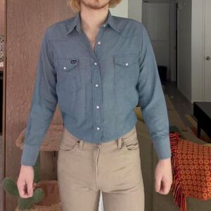 Vintage Wrangler Light Blue Pearl Snap 🐎🔹
